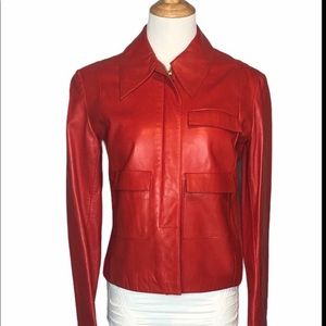 Vintage Tahari Red Leather Moto Jacket ps